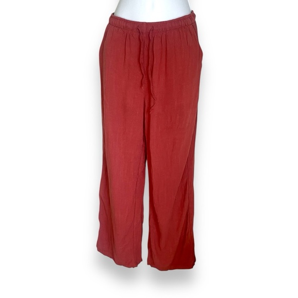 Blenca Red Linen Blend Wide Leg Pants Lightweight Waist Drawstring Trousers - Picture 3 of 3